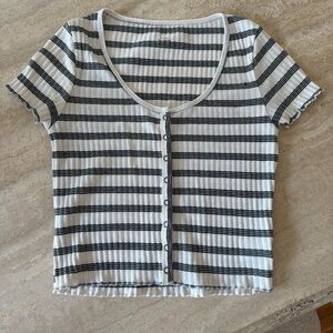 American Eagle Outfitters Black and White Striped Button-Down Top